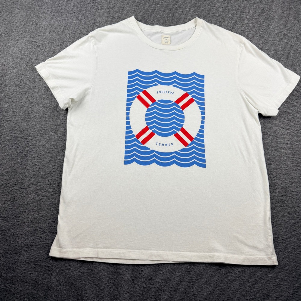 J.Crew Graphic Tee Men's L Large White Preserve Lifebuoy Nautical Cotton A6699‎
